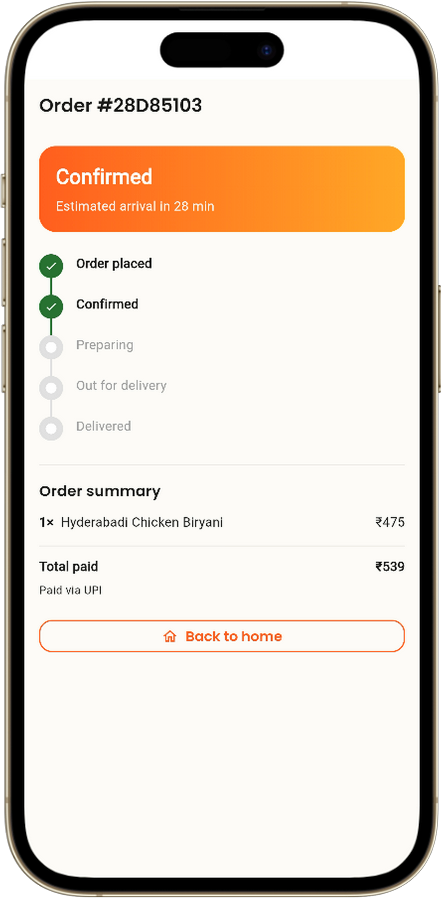 Savora live order tracking screen